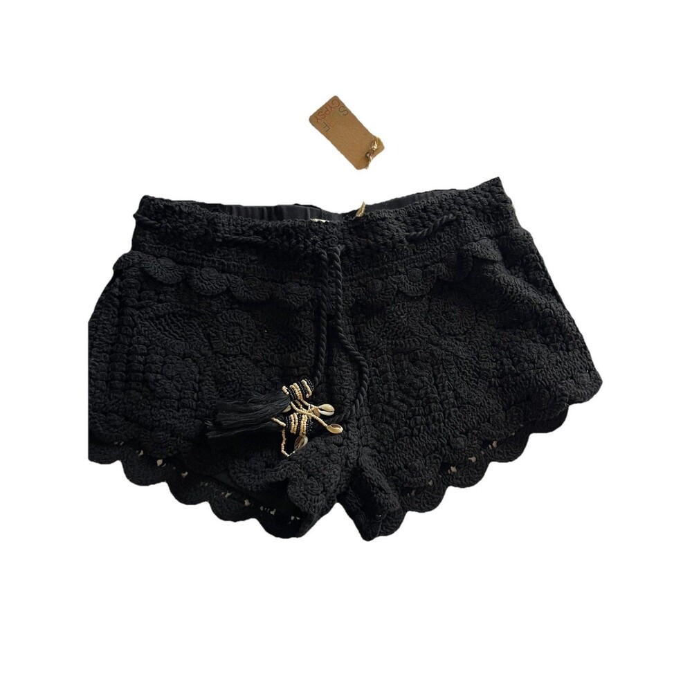 NWT Surf Gypsy Crochet Shorts Small Black Festival Beachy Cottage Poolside